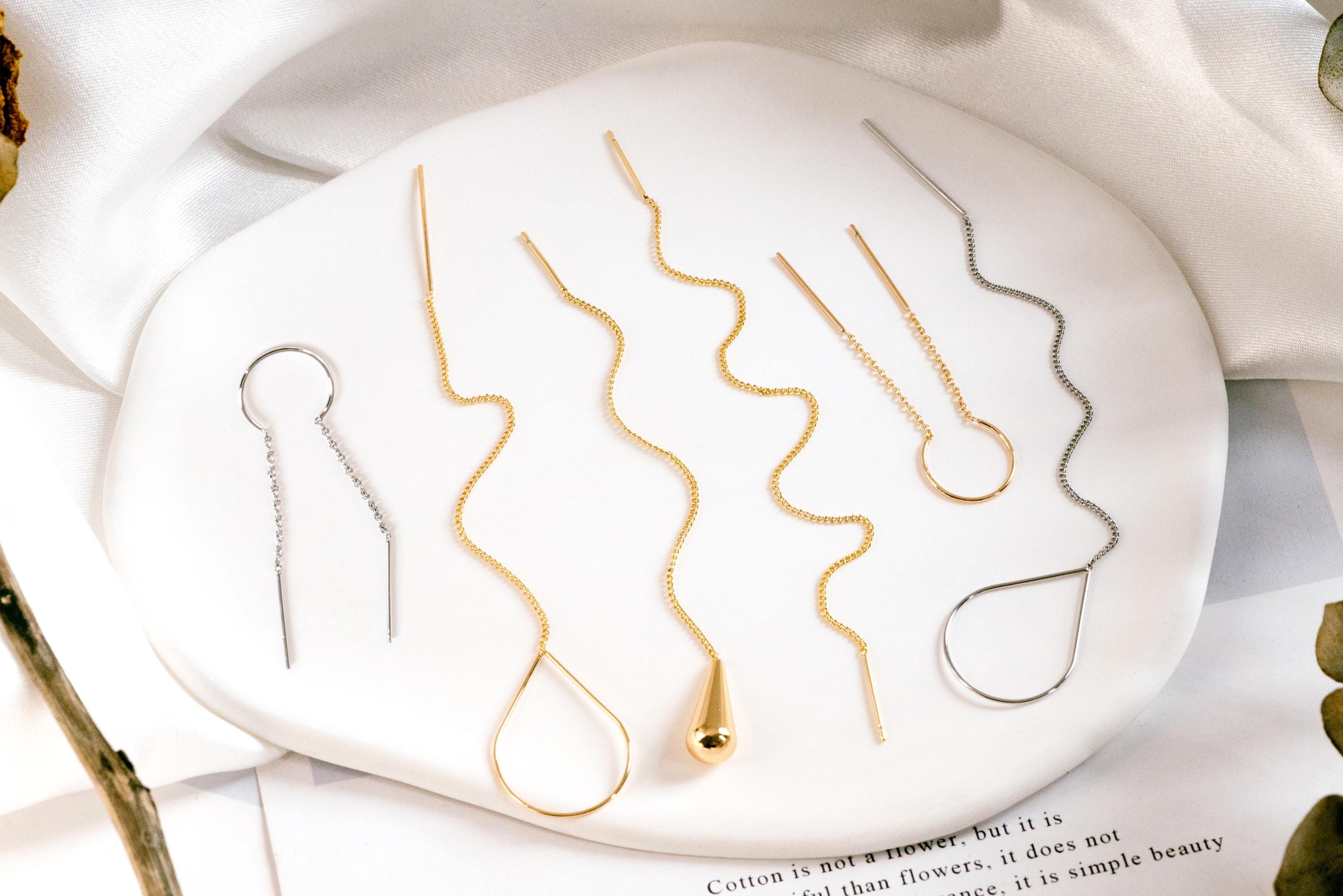 10pcs Gold/ Silver Ear Threader Earrings, Minimalist Style (GB-1735)